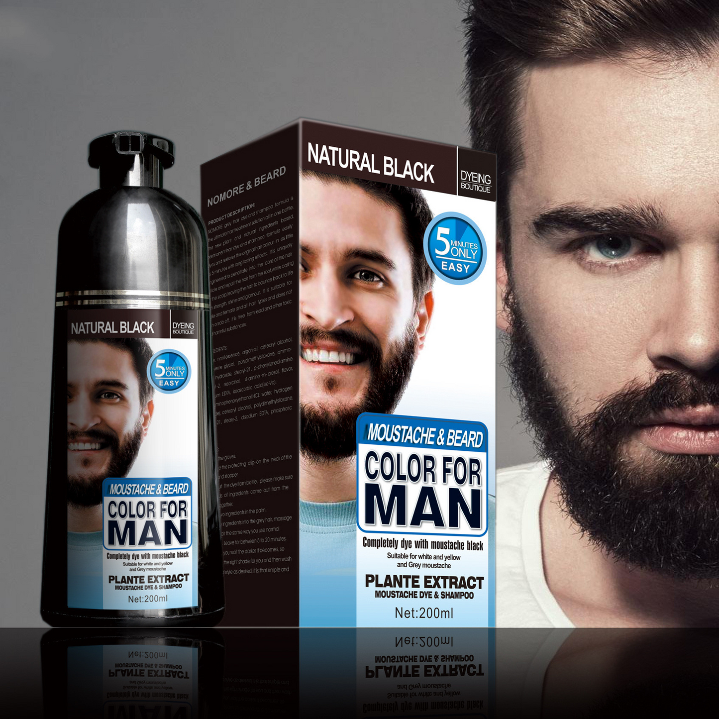 Permanent Beard Dye Shampoo for Men Beard Dying Removal White Grey Beard