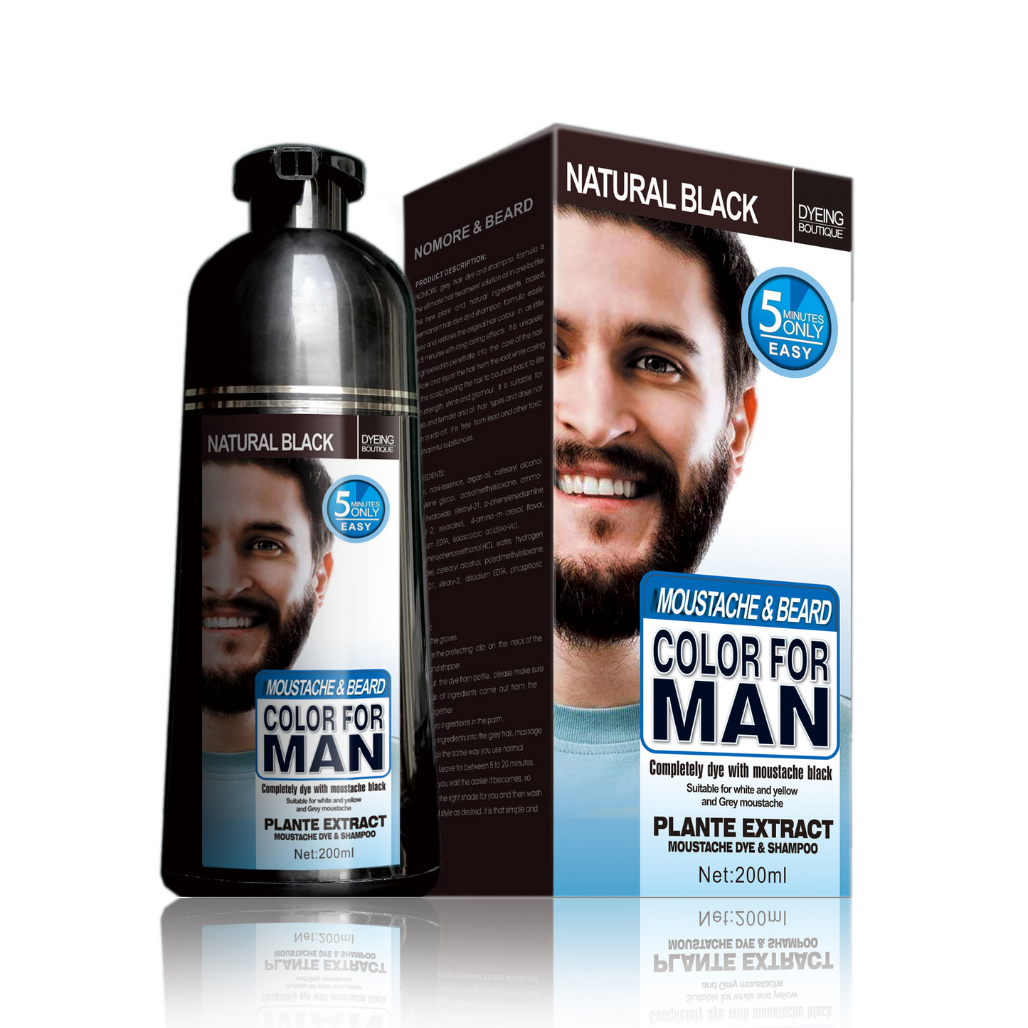 Permanent Beard Dye Shampoo for Men Beard Dying Removal White Grey Beard