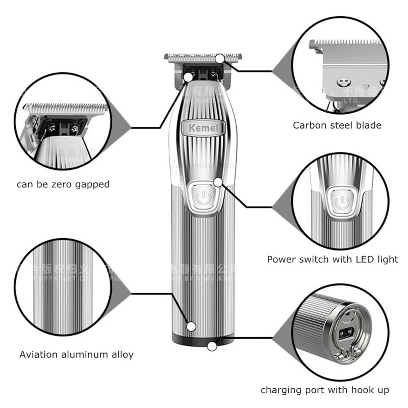 Original Kemei Metal Cordless Electric Hair Clipper Professional Beard Hair Trimmer