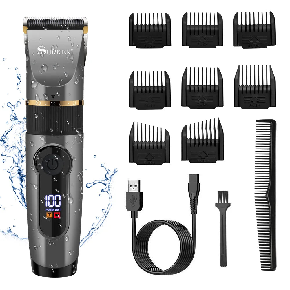 SURKER Professional Hair Clipper Ceramic Blade Male Hair Trimmer