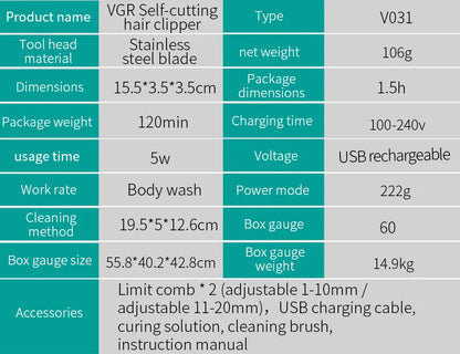 VGR 031 Hair Clipper Professional Self-Cutting  Barber Trimmer VGR V031