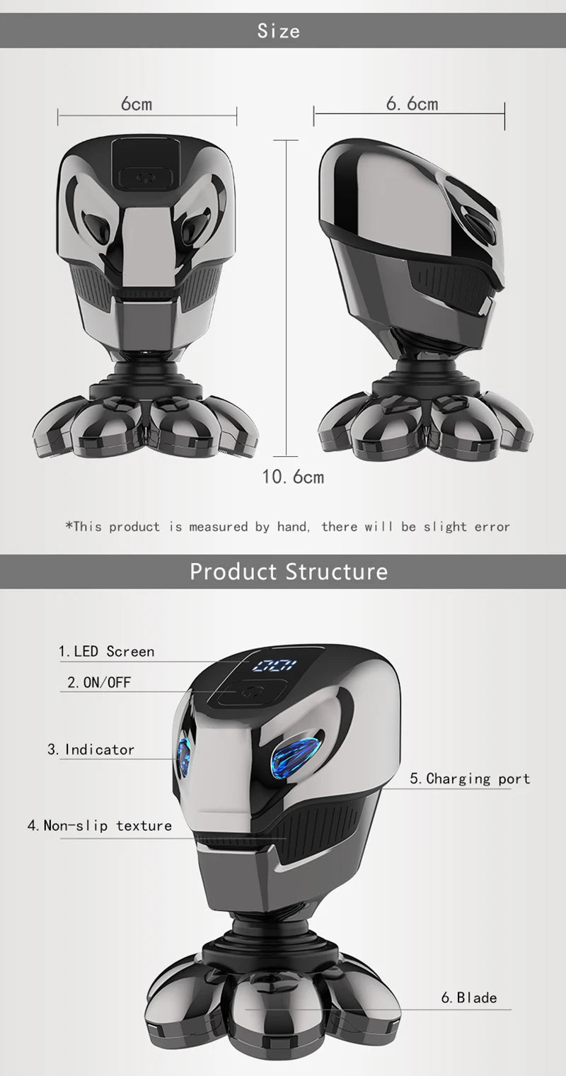 5 IN 1 4D Men's Rechargeable Bald Head Electric Shaver