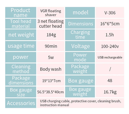 VGR 306 Electric Shaver Professional 3 In1 3-Head Floating Shaving