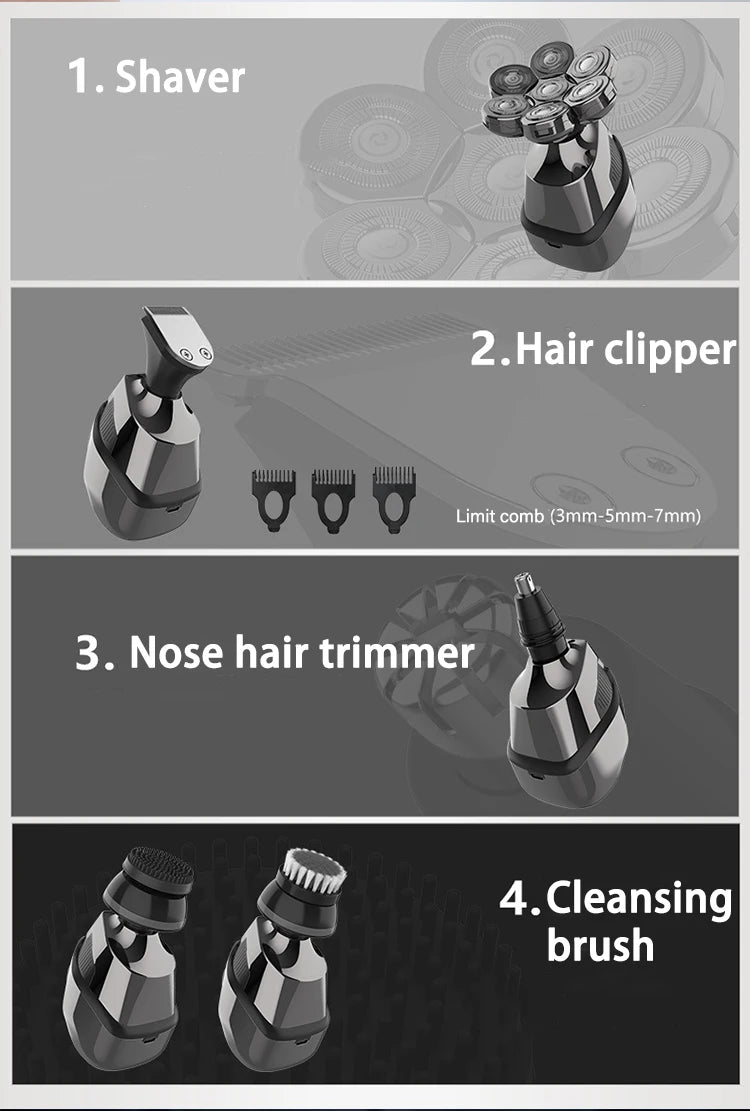 5 in 1 Men Electric Shaver Multi-Function 7D Floating Cutter Head