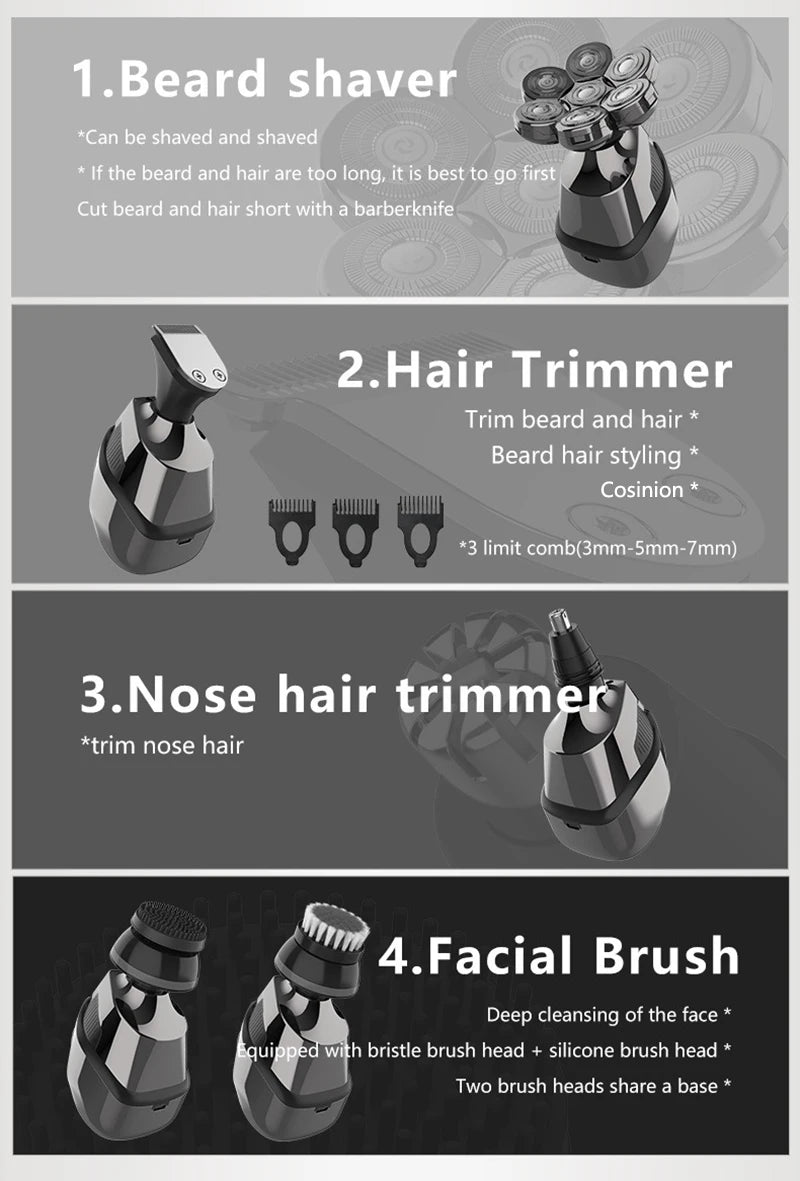5 IN 1 4D Men's Rechargeable Bald Head Electric Shaver