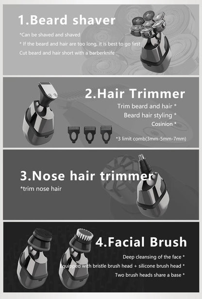 5 IN 1 4D Men's Rechargeable Bald Head Electric Shaver