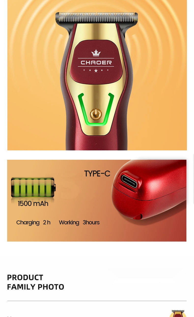 Powerful Professional Hair Trimmer Men 0 MM T Blade Electric Clipper