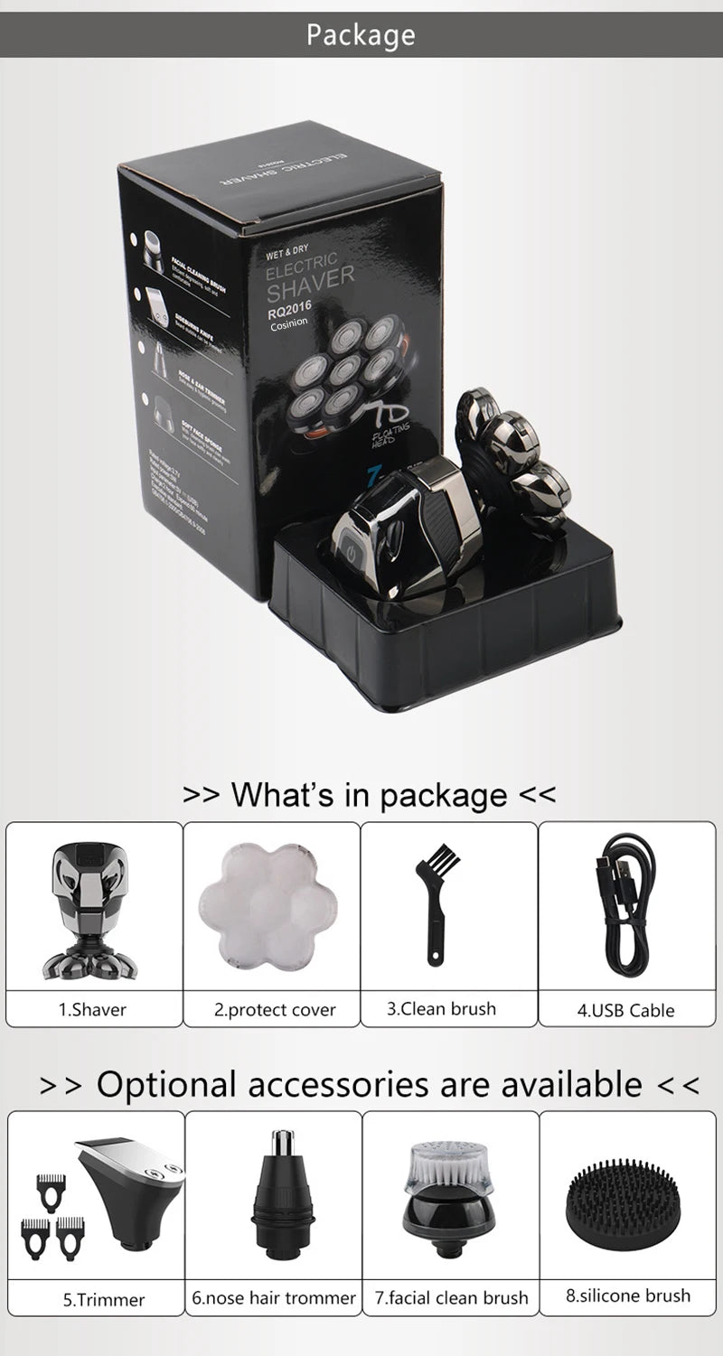 5 IN 1 4D Men's Rechargeable Bald Head Electric Shaver