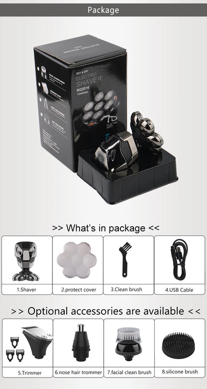 5 IN 1 4D Men's Rechargeable Bald Head Electric Shaver