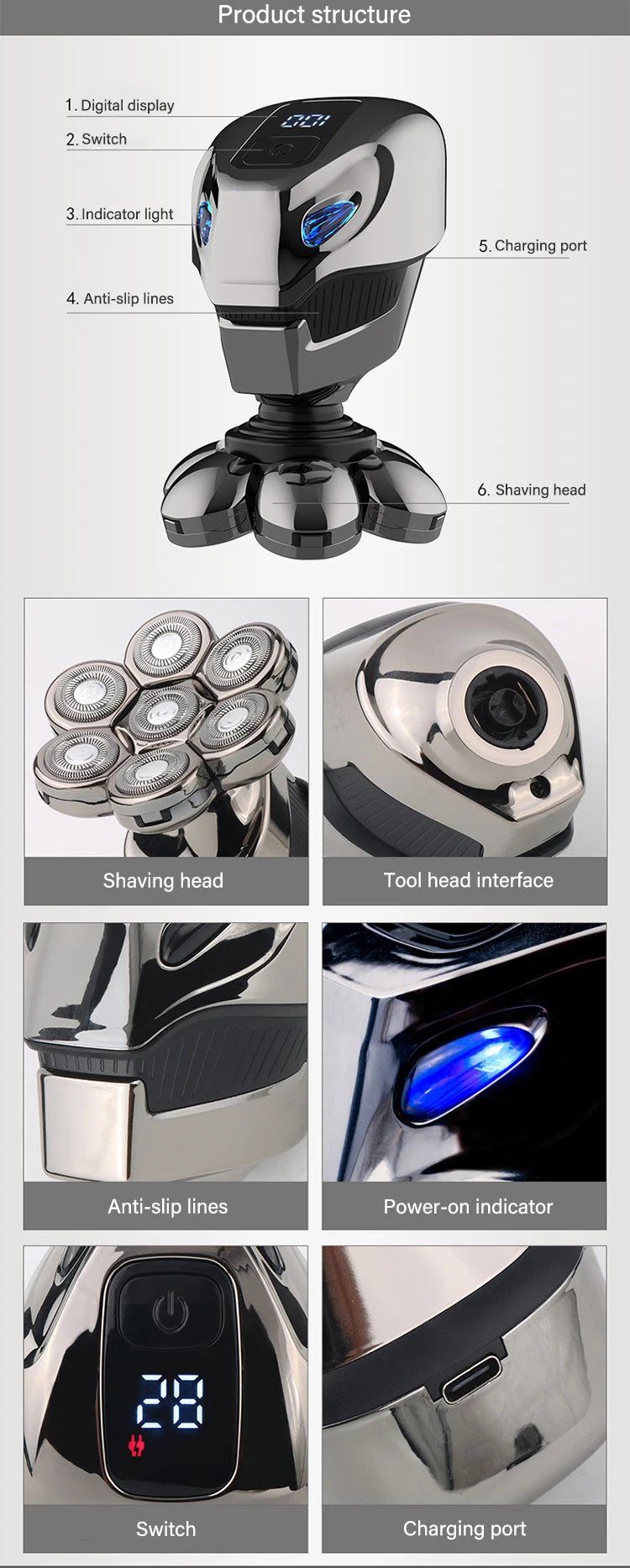 5 in 1 Men Electric Shaver Multi-Function 7D Floating Cutter Head