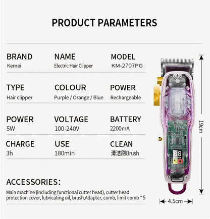 Kemei 2707 New Transparent Cover Hair Clippers Barber Shop