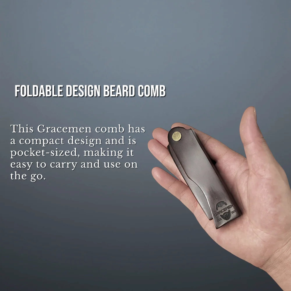 Foldable Comb with PU Case Natural Dark Sandalwood