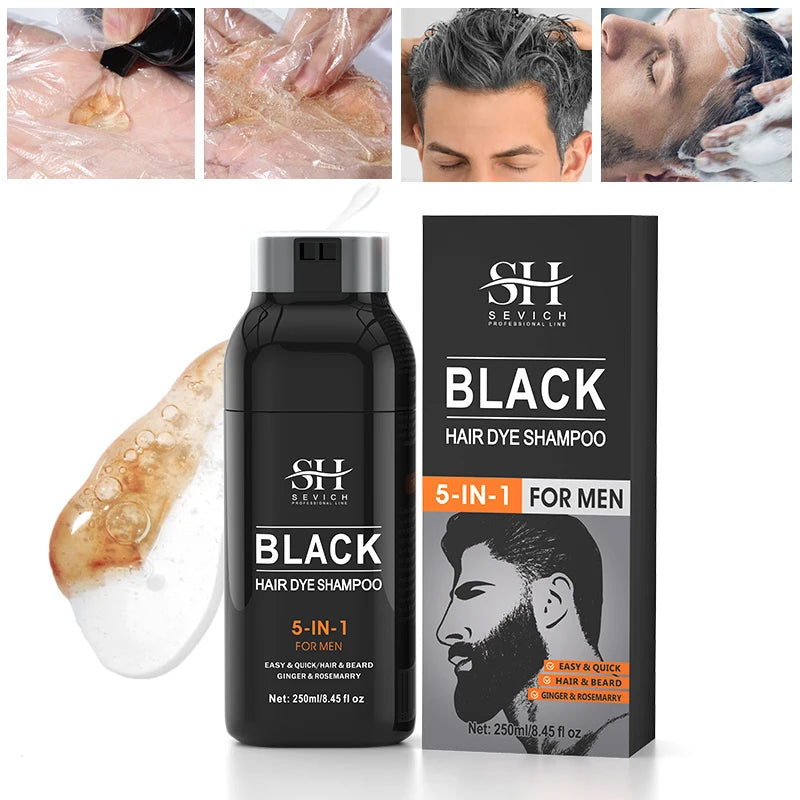 250ml Natural Black Hair Shampoo 5in1 Darkening Beard Shampoo