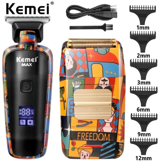 Kemei Professional Men Barber Hair Clipper Fashion Graffiti