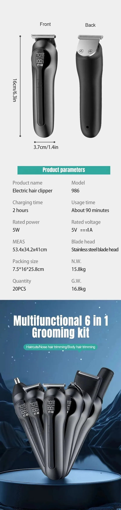 Xiaomi Youpin 6-in-1 Multifunctional Grooming Kit Hair Clipper