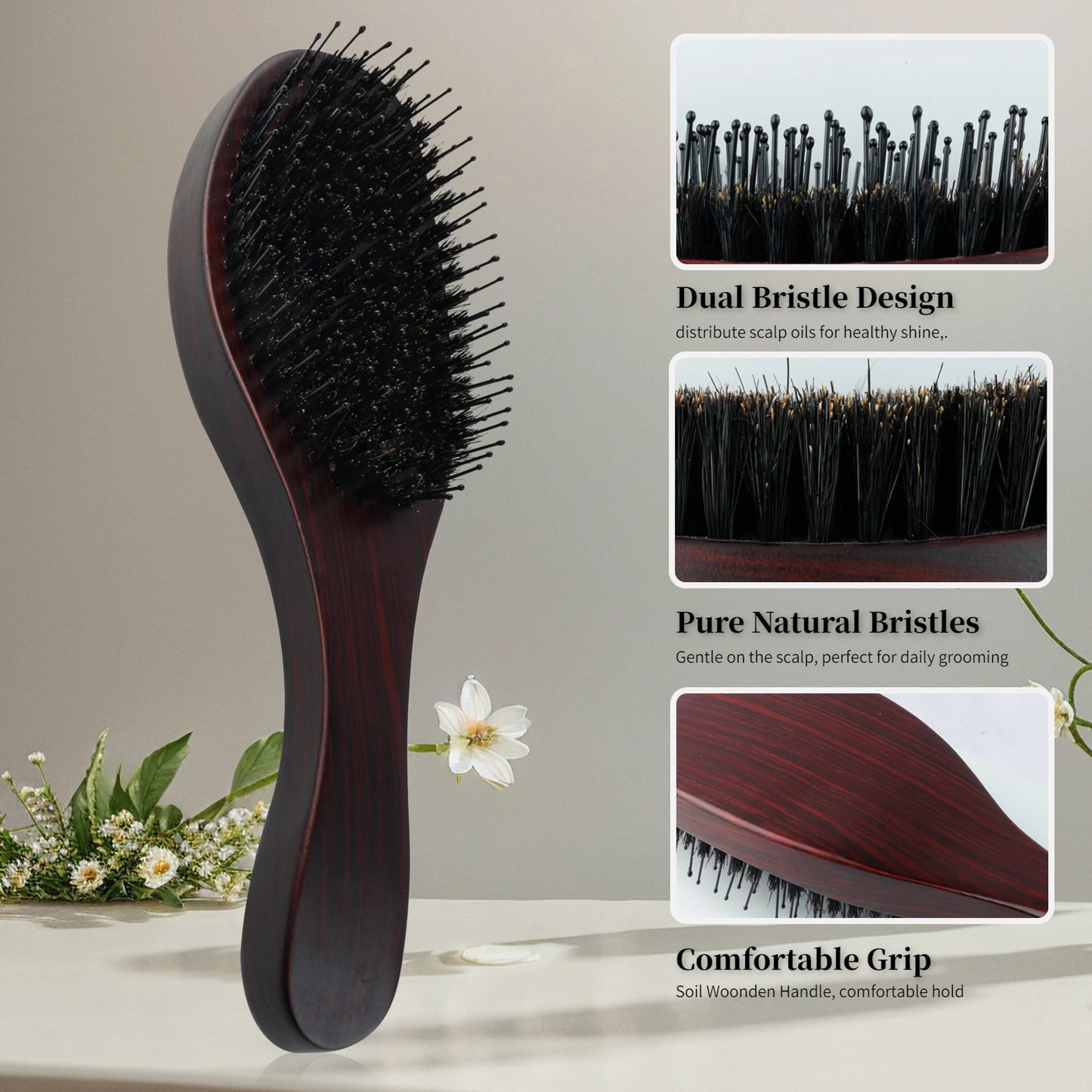 Boar Bristle Oval Shape Hair Brush Antistatic Oil Head Wave Brush