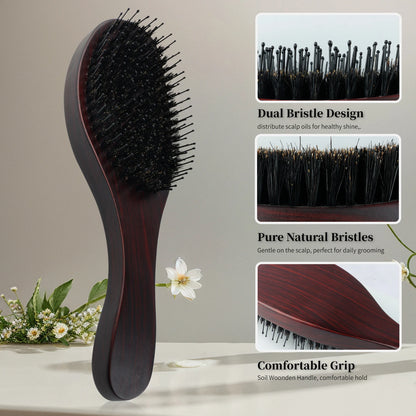 Boar Bristle Oval Shape Hair Brush Antistatic Oil Head Wave Brush