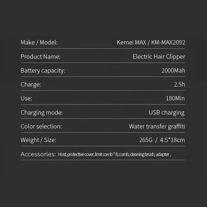 Kemei Graffiti Electric Hair Clipper Kit Men's Electric Shaver