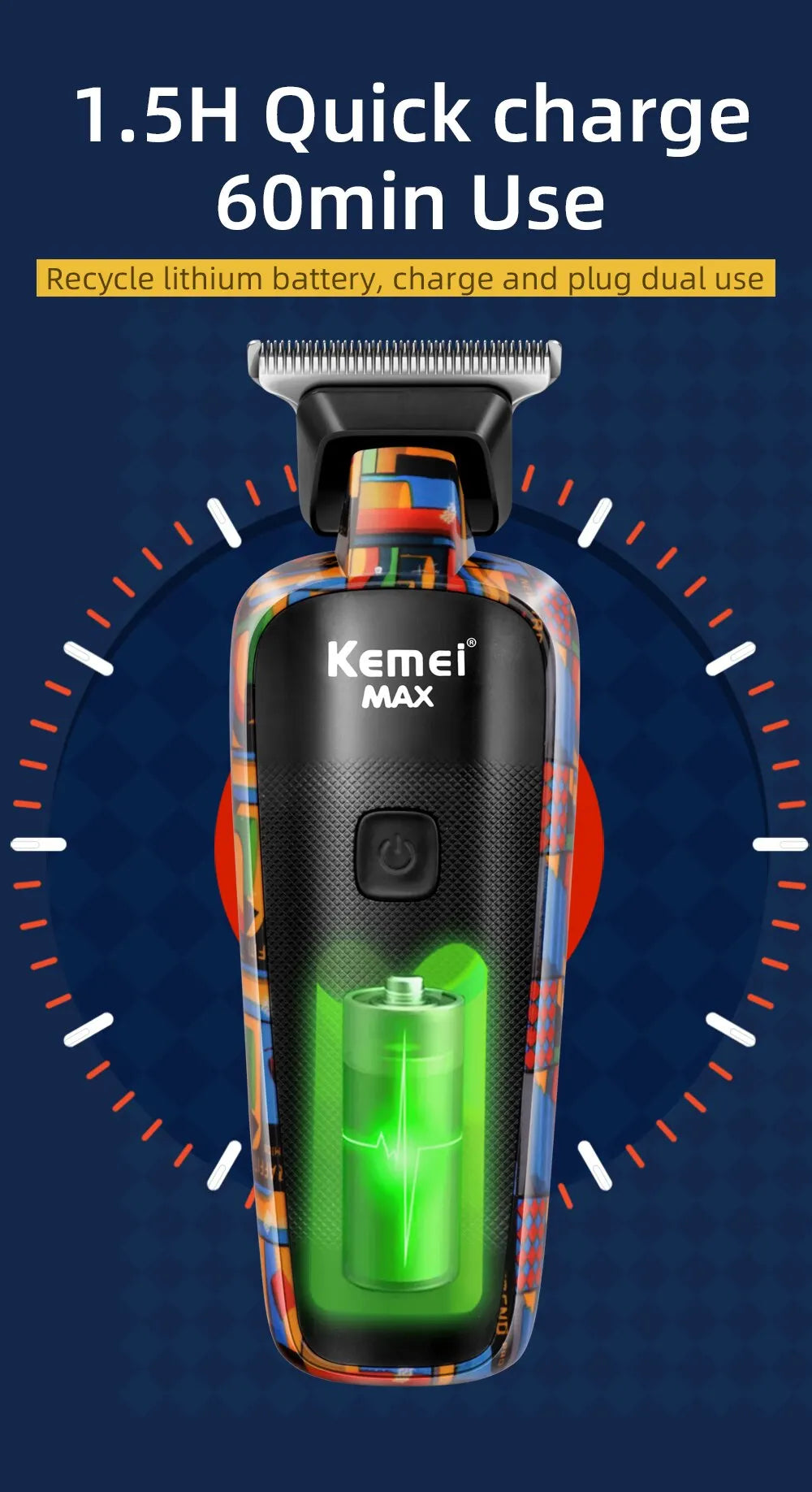 Kemei Digital Display Professional Barber Pusher For Men