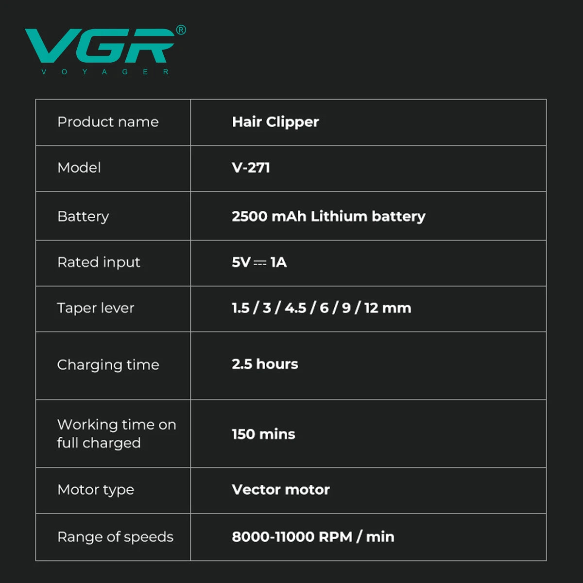 VGR high-end customized electric hair clipper V-271