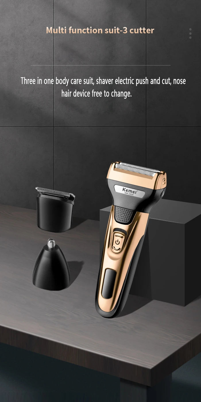 Kemei 3 In 1 Powerful Electric Shaver Facial Body Hair Trimmer KM-1429