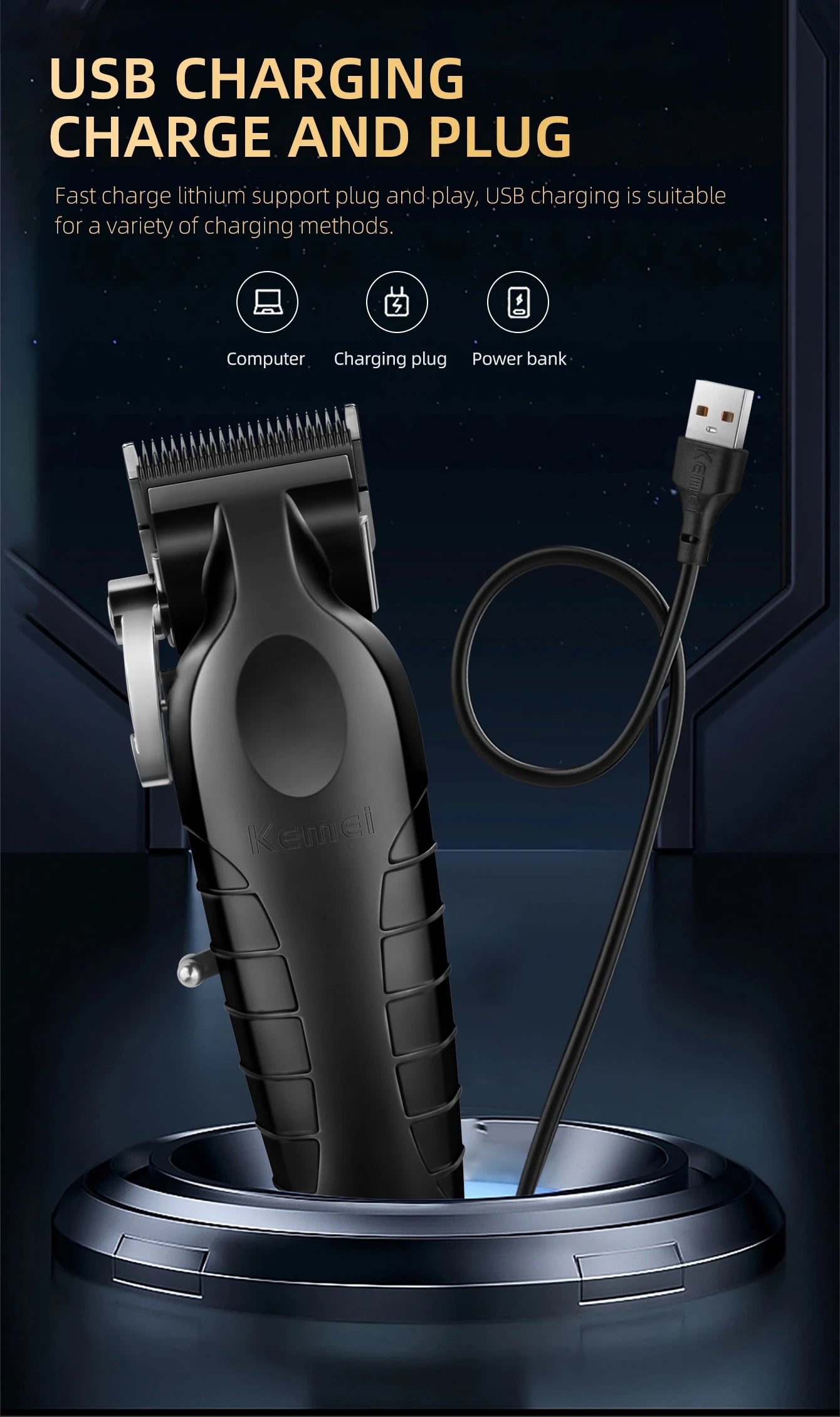 Kemei Men's Electric Hair Clipper USB Rechargeable KM-2296