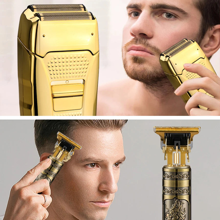 Men's hair clipper and electric shaver set for beards