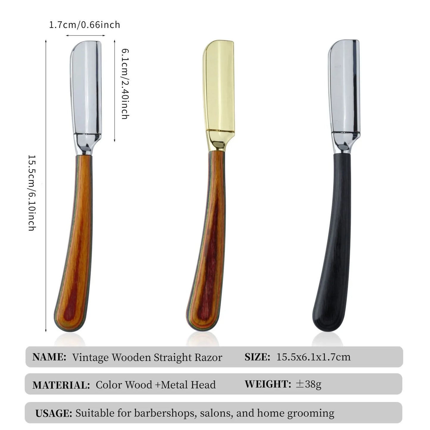 New Color Wood Handle Baber Straight Razor For Men