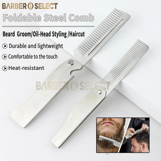 NEW Folding Stainless Steel Comb Men Retro Oil Head Combs
