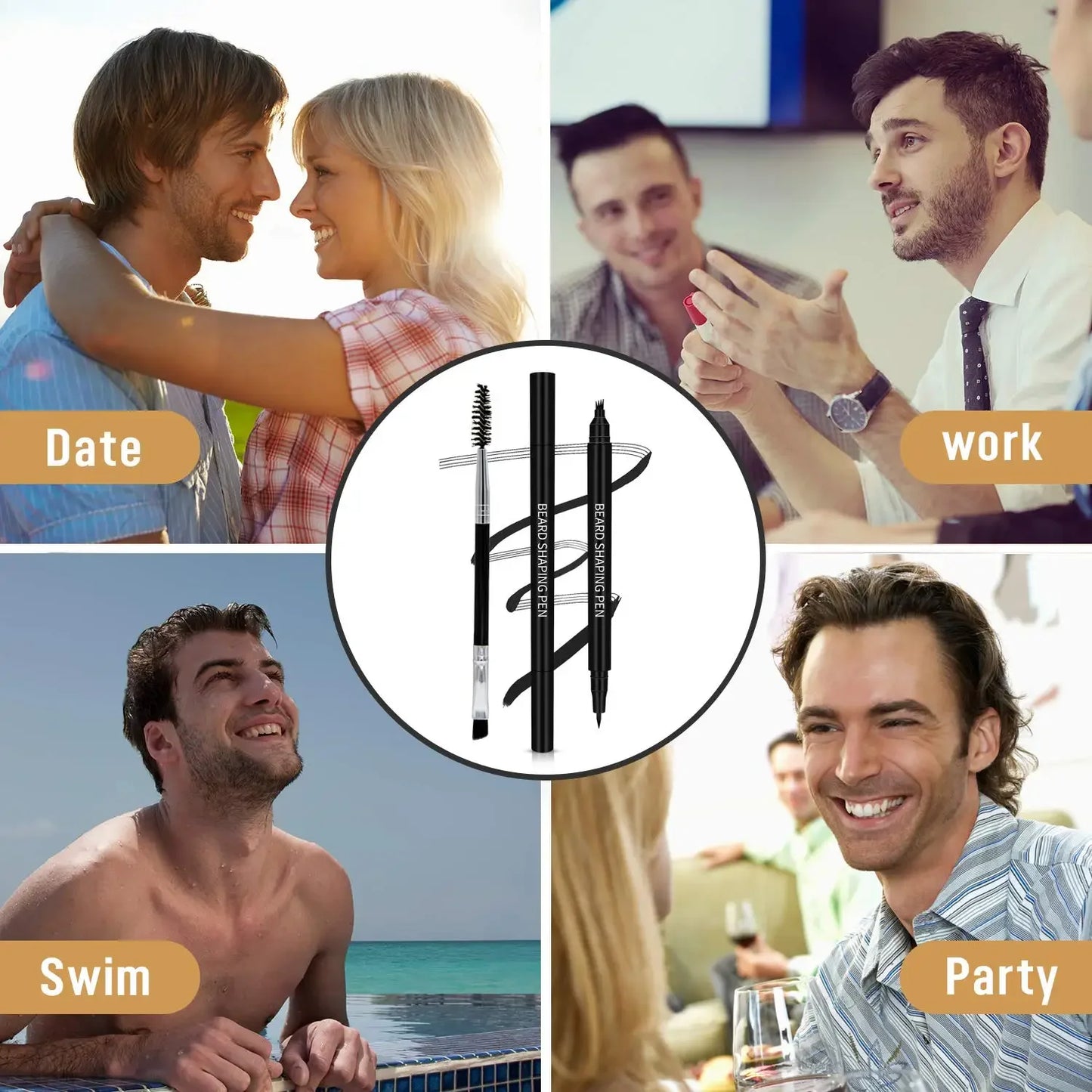 Waterproof Beard Pen 2-in-1 Beard Filler Pencil with Brush