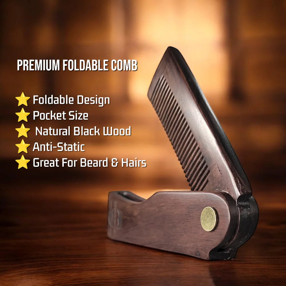 Foldable Comb with PU Case Natural Dark Sandalwood