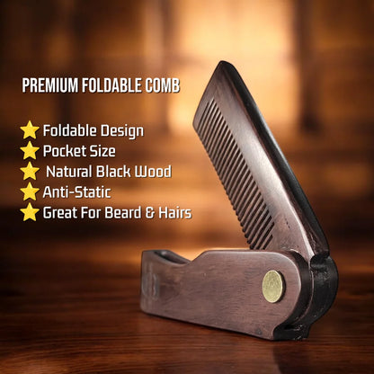 Foldable Comb with PU Case Natural Dark Sandalwood