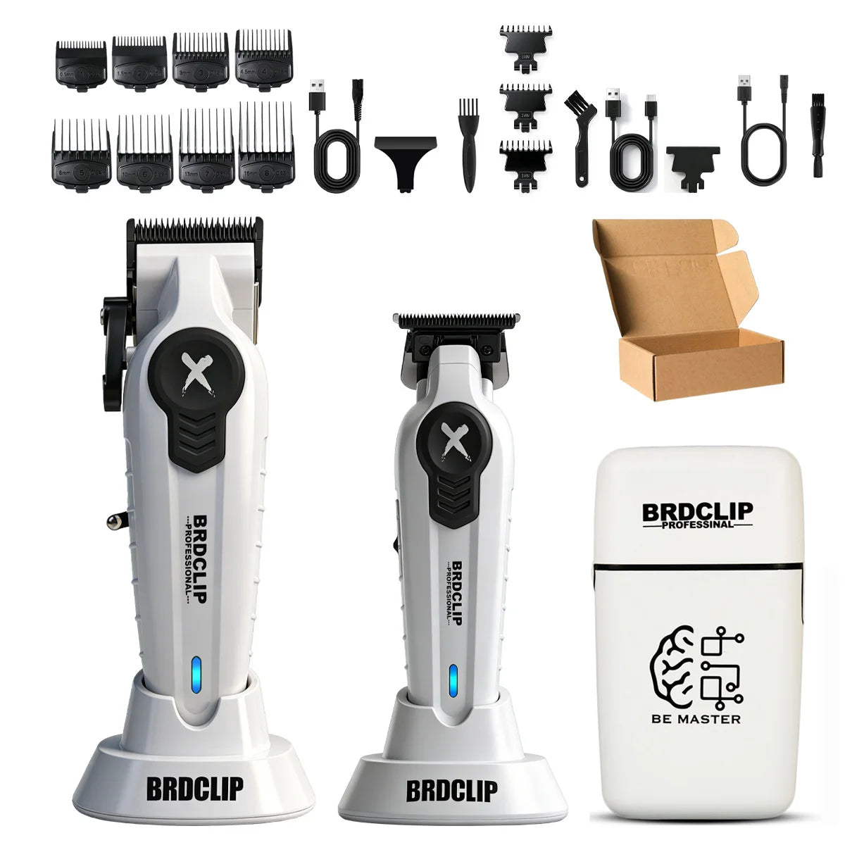 New White Professional FA1C-T-609 Barber Hair Clipper Set