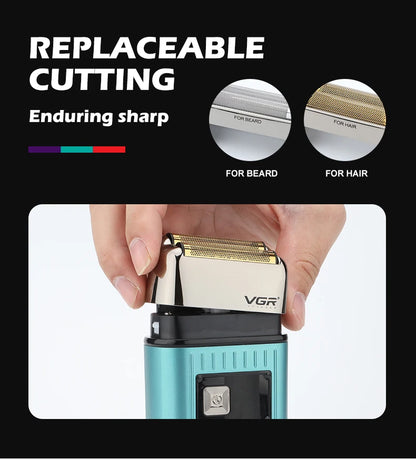 VGR V-357 reciprocating shaver alloy double blade deep cleaning shaver