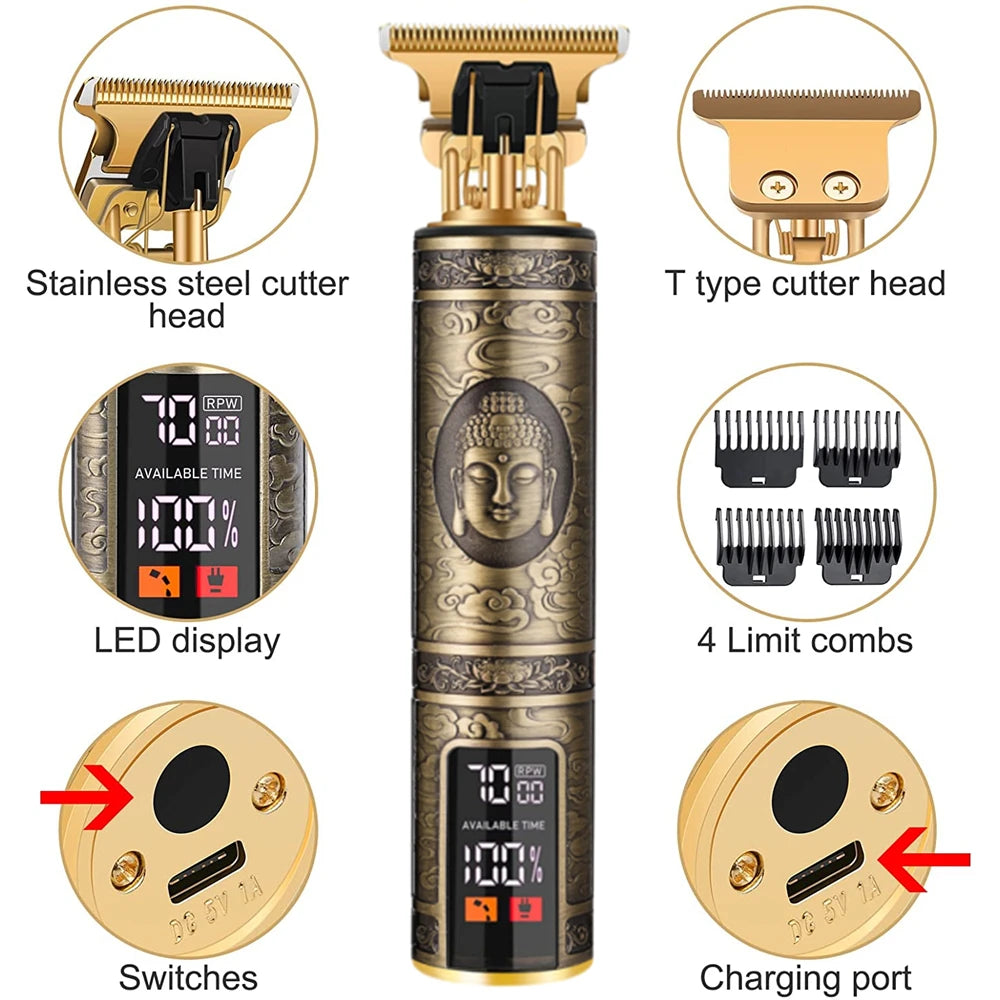 Electric Barber T9 Upgraded LCD Rechargeable Retro Oil Head