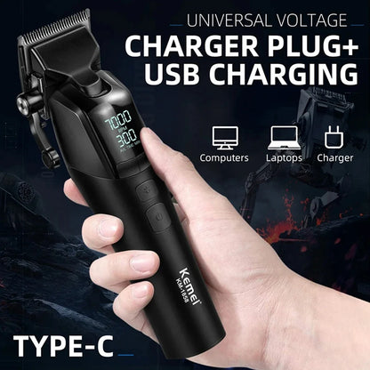 9000RPM Kemei KM-1858 Men's Hair Clipper DLC Blade LED Display