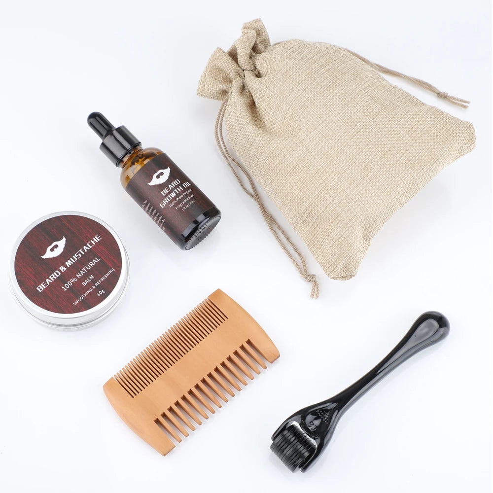 4 Pieces Beard Growth Kit Hair Enhancerbeard Oil Moisturizing Hair Roller Comb