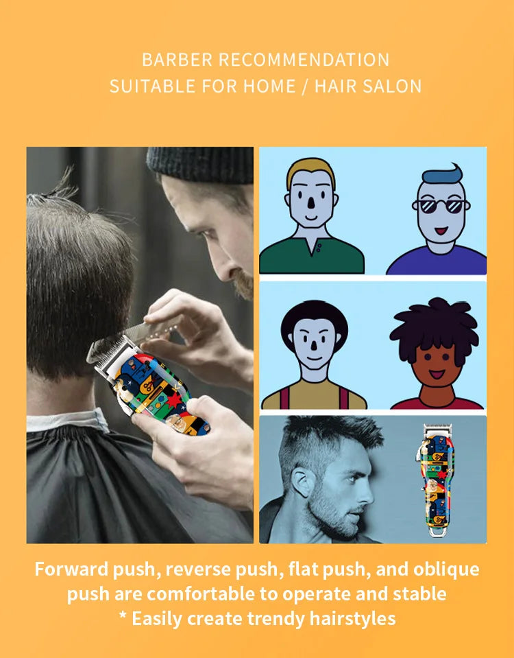 Kemei Graffiti Electric Hair Clipper Kit Men's Electric Shaver