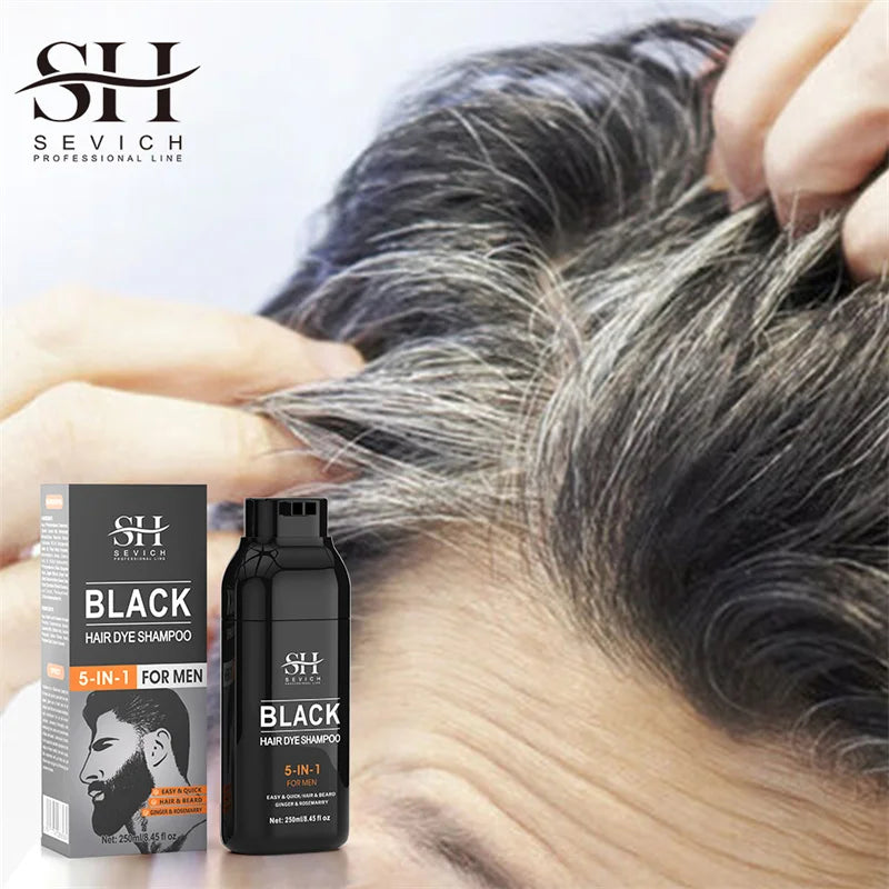 250ml Natural Black Hair Shampoo 5in1 Darkening Beard Shampoo