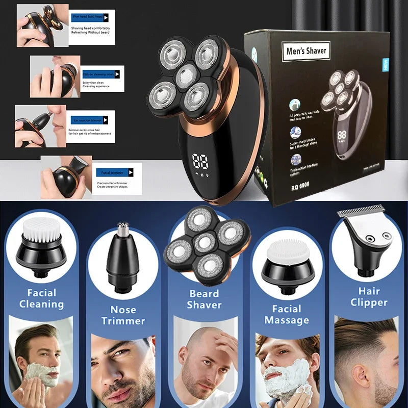 5 In 1 Electric Shaver For Men Bald Head Hair Clipper Nose Trimmer Razor