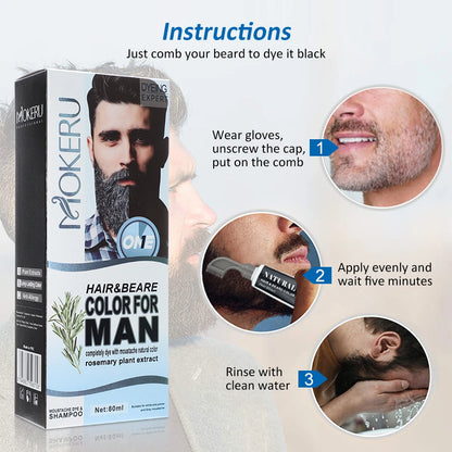 3 Minutes Black Beard Dye Cream With Comb 80ml Rosemary