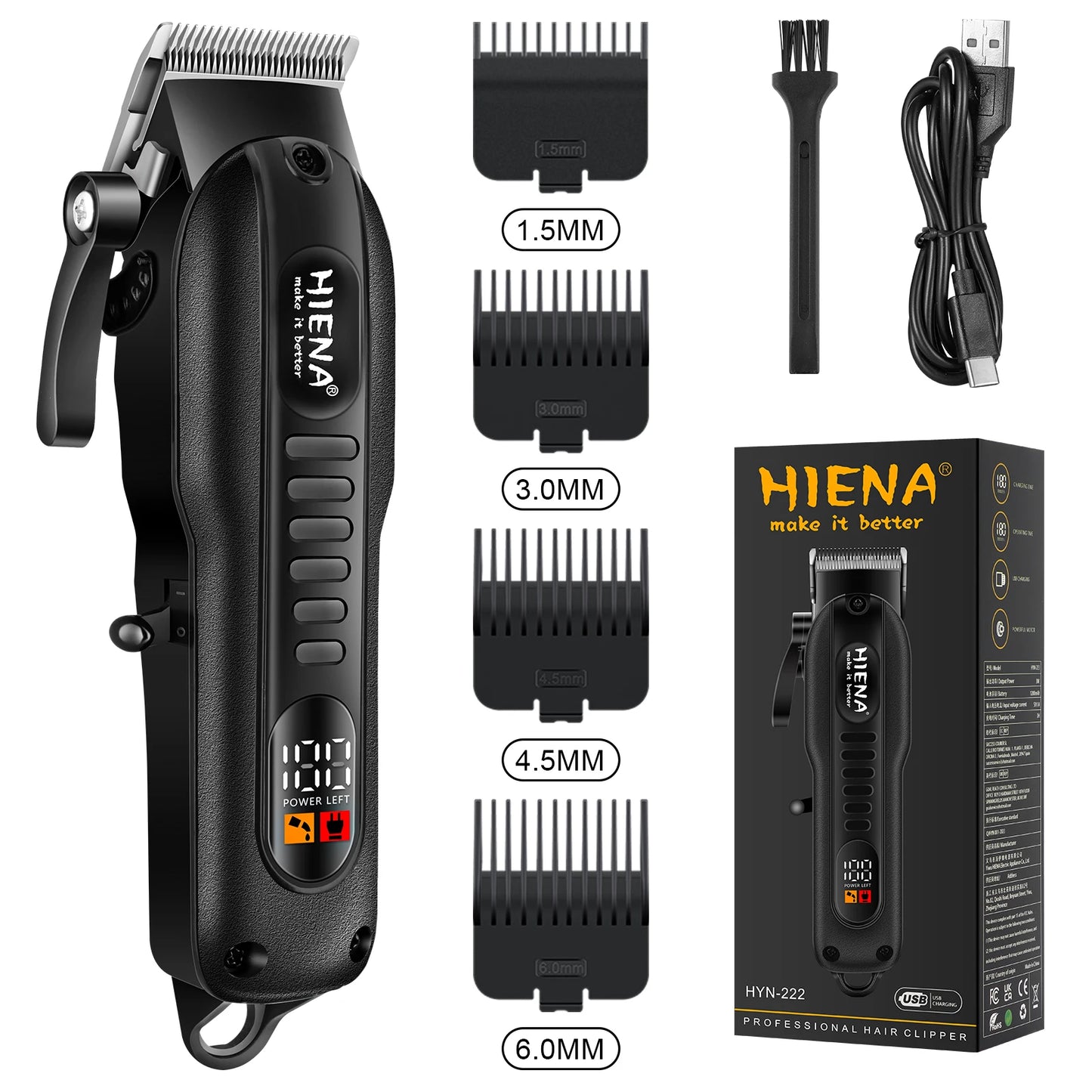 Hiena HYN-222 Electric Hair Clipper UBS Rechargeable Cordless Trimmer