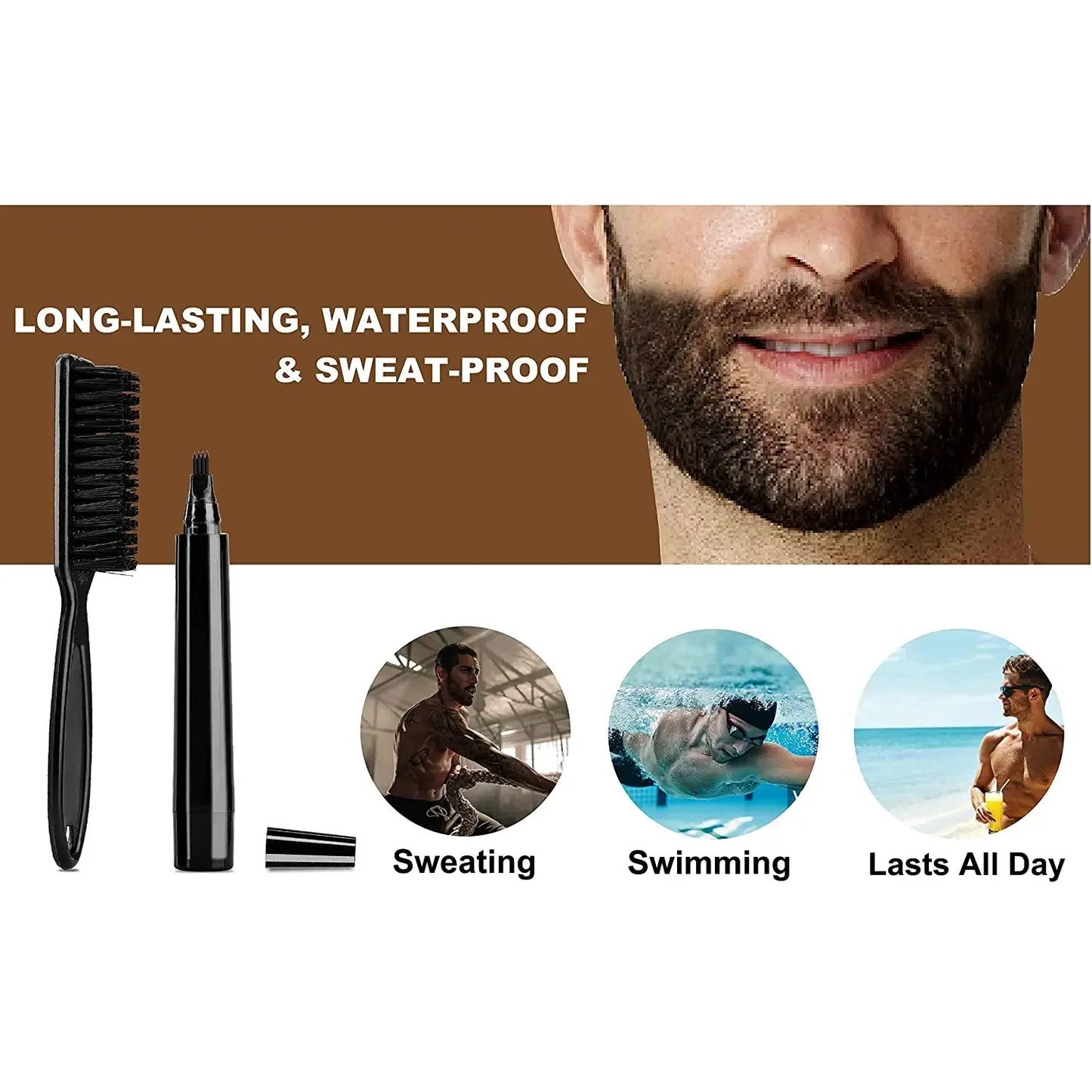 Waterproof Beard Pen Men Whisker Pencil Filler Pencil Brush