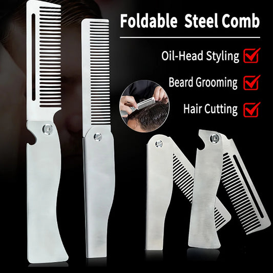 Portable Steel Combs Folding Pocket Beard Comb For Men