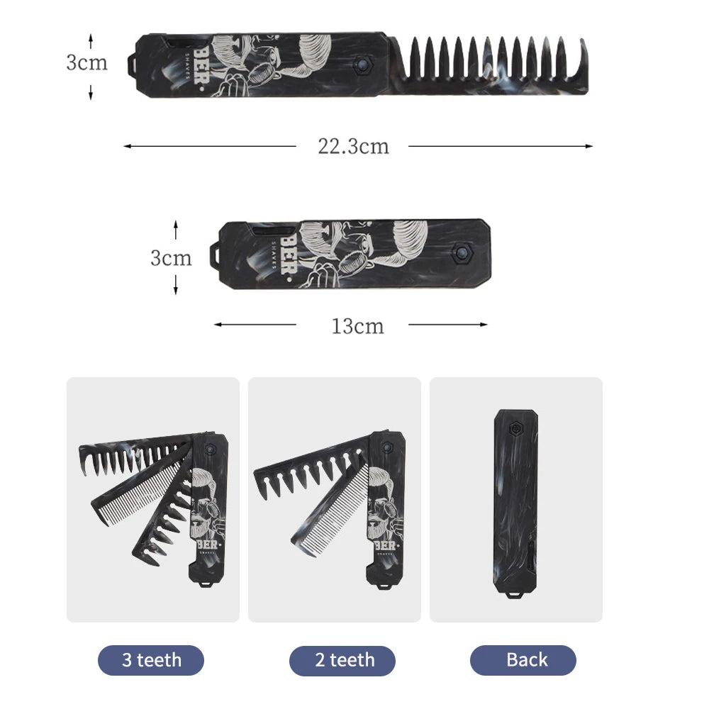 3 in 1 Carving Pattern Mini Folding Combs Portable Wide