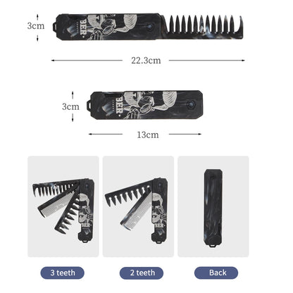 3 in 1 Carving Pattern Mini Folding Combs Portable Wide