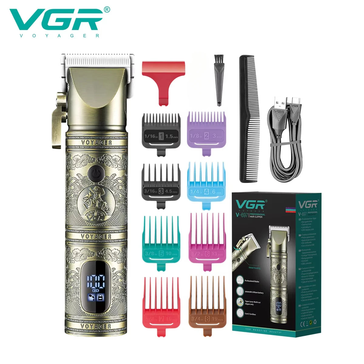 VGR Hair Clipper Professional Hair Trimmer LED Display V-697