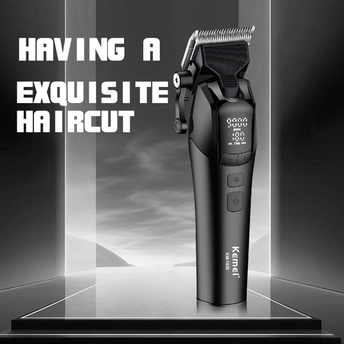 9000RPM Kemei KM-1858 Men's Hair Clipper DLC Blade LED Display