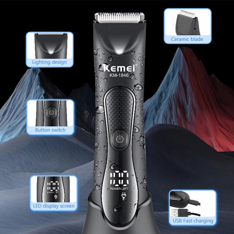 Kemei IPX7 Waterproof Hair Trimmer Shaver KM-1846
