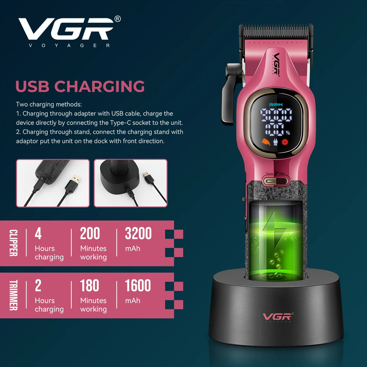 VGR high-end hair trimmer two-piece set V-886 S2